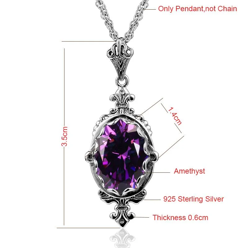 Amethyst Vintage Pendant Gemstone Church Flower Carved Purple Gems Pendants Necklace 925 Sterling Silver Jewelry