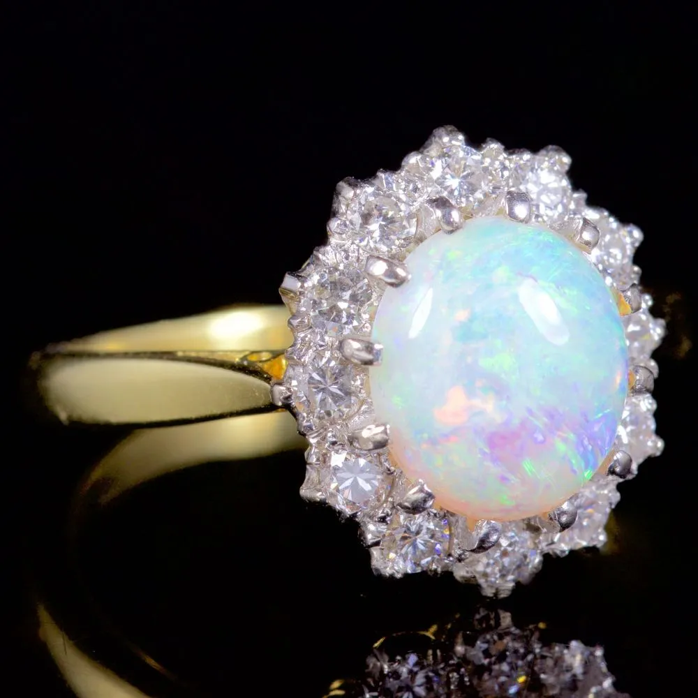 Antique Victorian 2Ct Opal Diamond Ring 18Ct Gold Engagement Ring Circa 1900