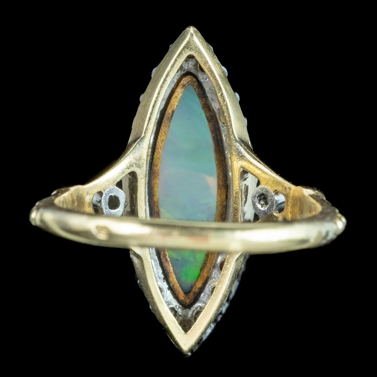 Antique Victorian French Opal Diamond Navette Ring 2.5ct Opal