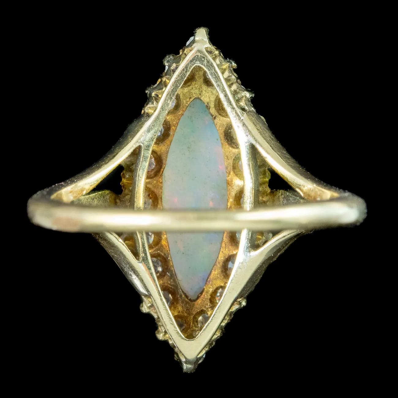 Antique Victorian Opal Diamond Navette Cluster Ring 1ct Opal