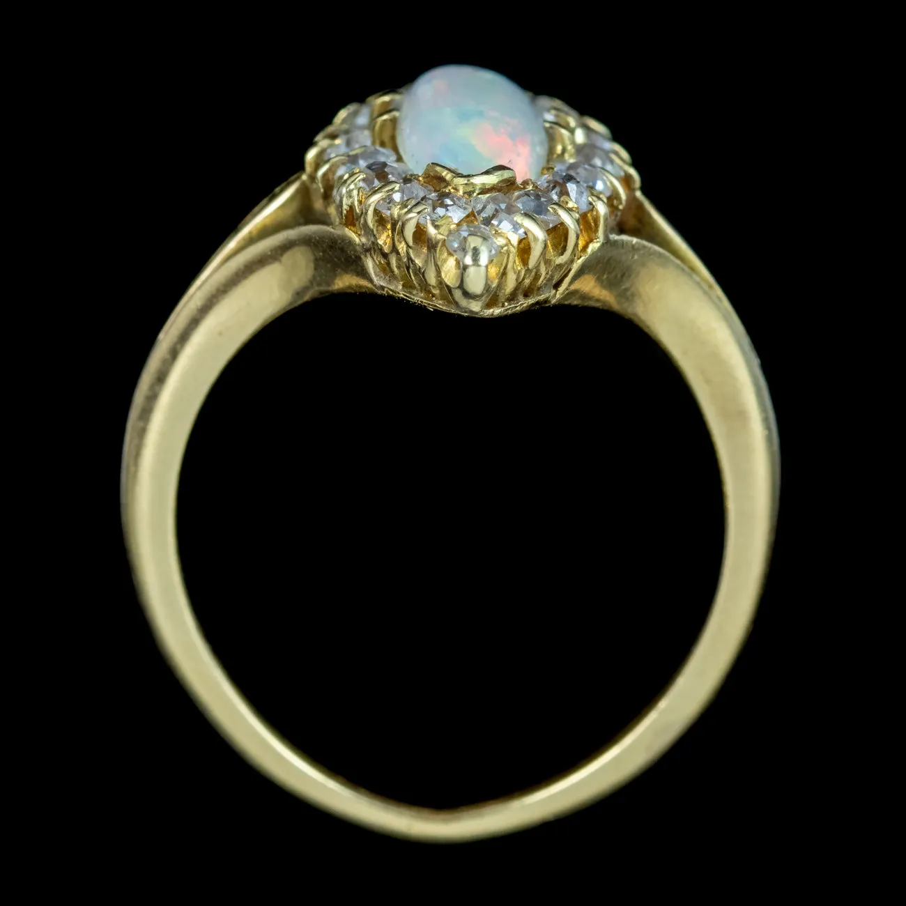 Antique Victorian Opal Diamond Navette Cluster Ring 1ct Opal