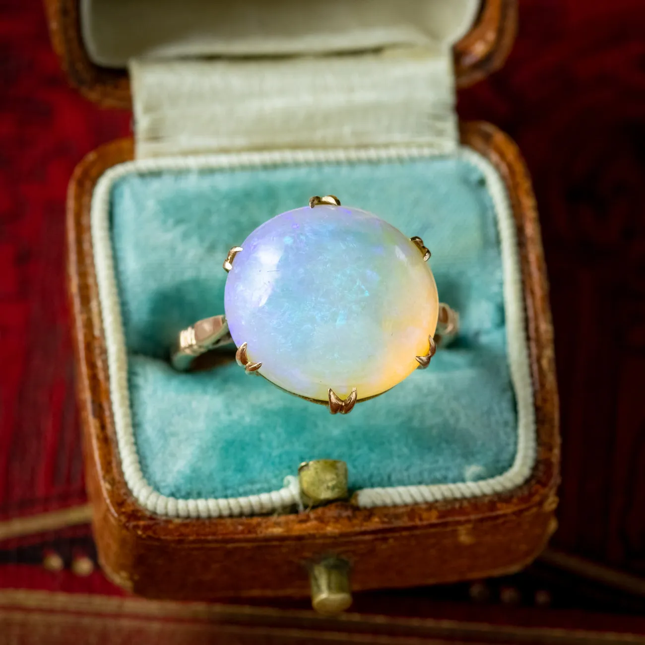 Antique Victorian Opal Ring Natural 8ct Cabochon Opal Circa 1900