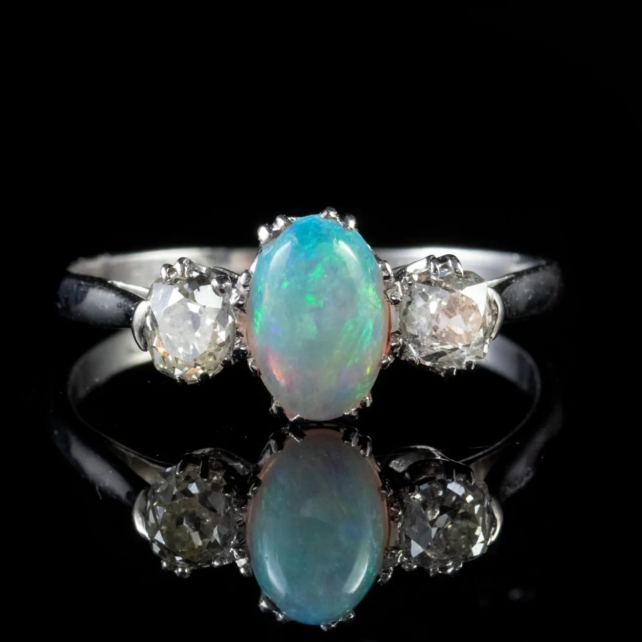 Art Deco 1.50Ct Opal 0.50Ct Diamond Trilogy Ring Platinum Circa 1920