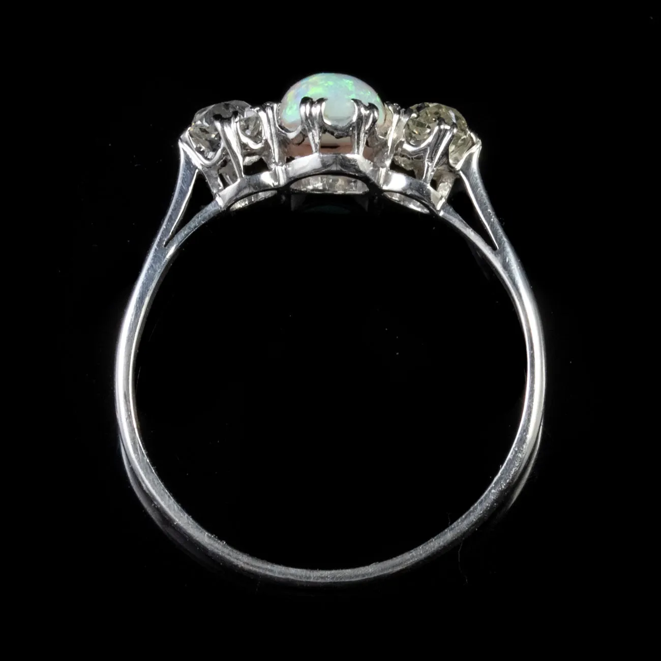 Art Deco 1.50Ct Opal 0.50Ct Diamond Trilogy Ring Platinum Circa 1920