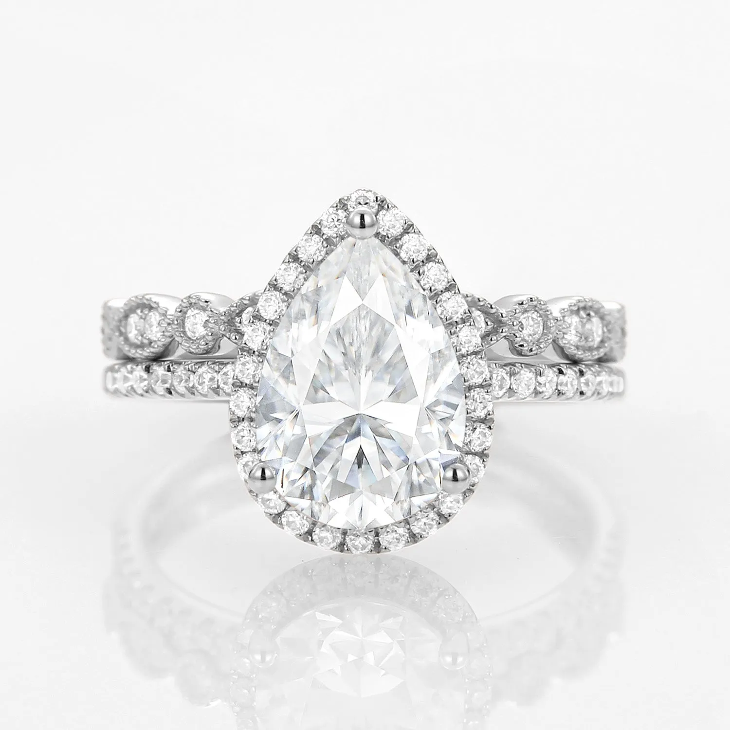 Art Deco Moissanite Ring Set 2pcs - Eliana