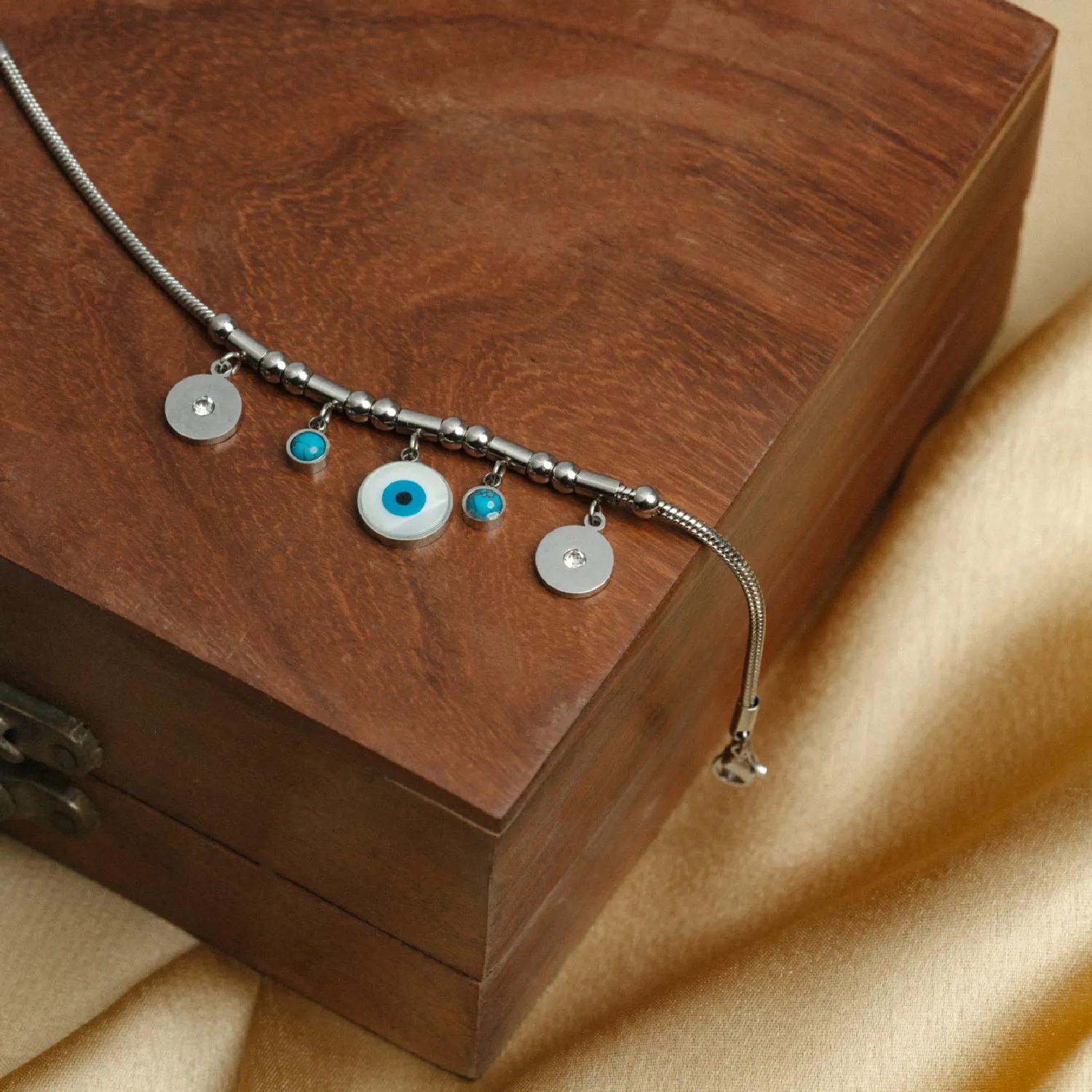 Artklim Silver Plated Evil Eye Charms Bracelet