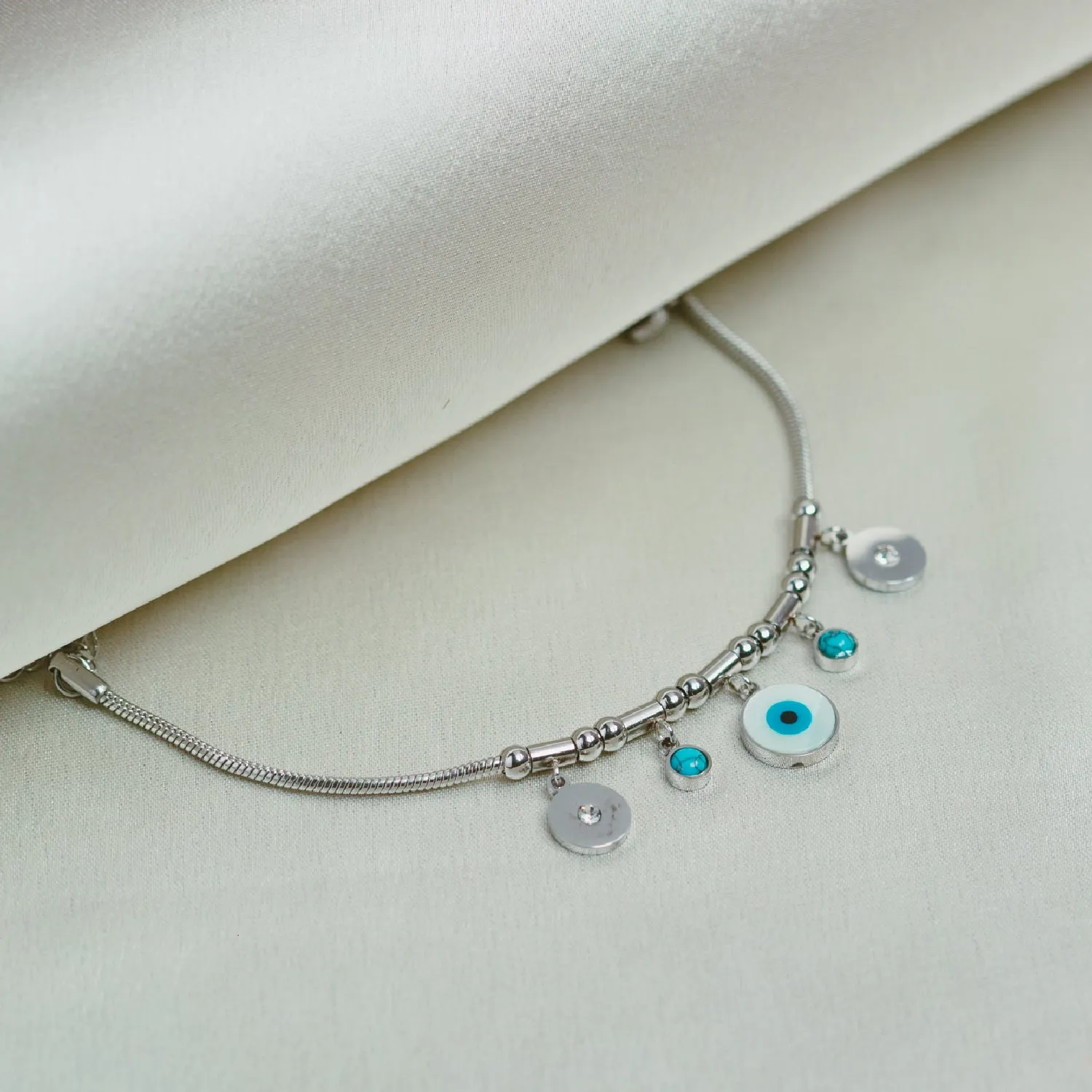 Artklim Silver Plated Evil Eye Charms Bracelet