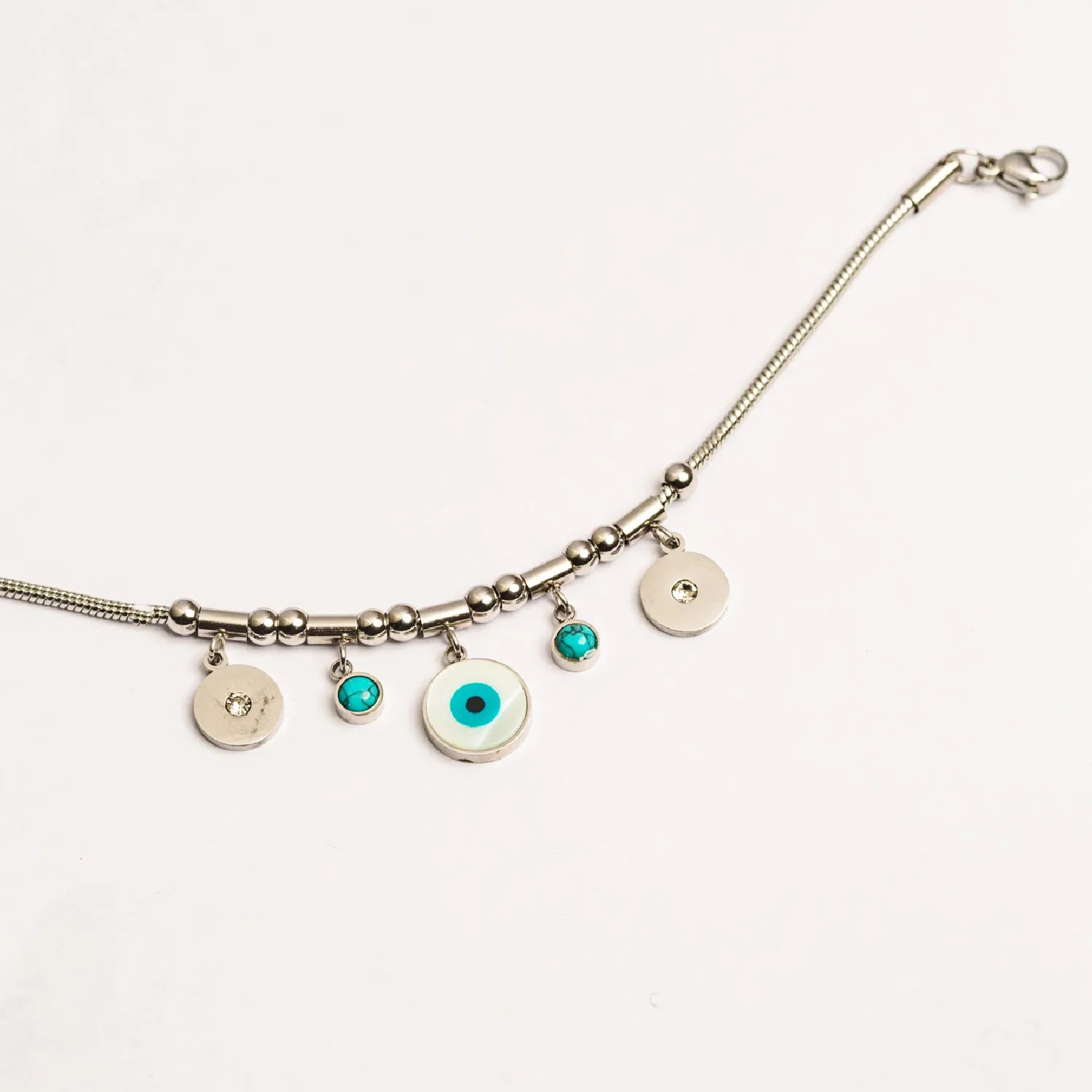 Artklim Silver Plated Evil Eye Charms Bracelet