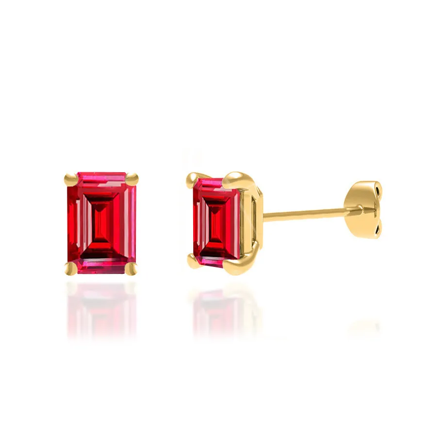 AVIANA - Emerald Ruby 18k Yellow Gold Stud Earrings