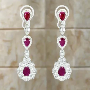 Baylor Ruby & Diamond Three Tier Drop Earrings in 14K White Gold