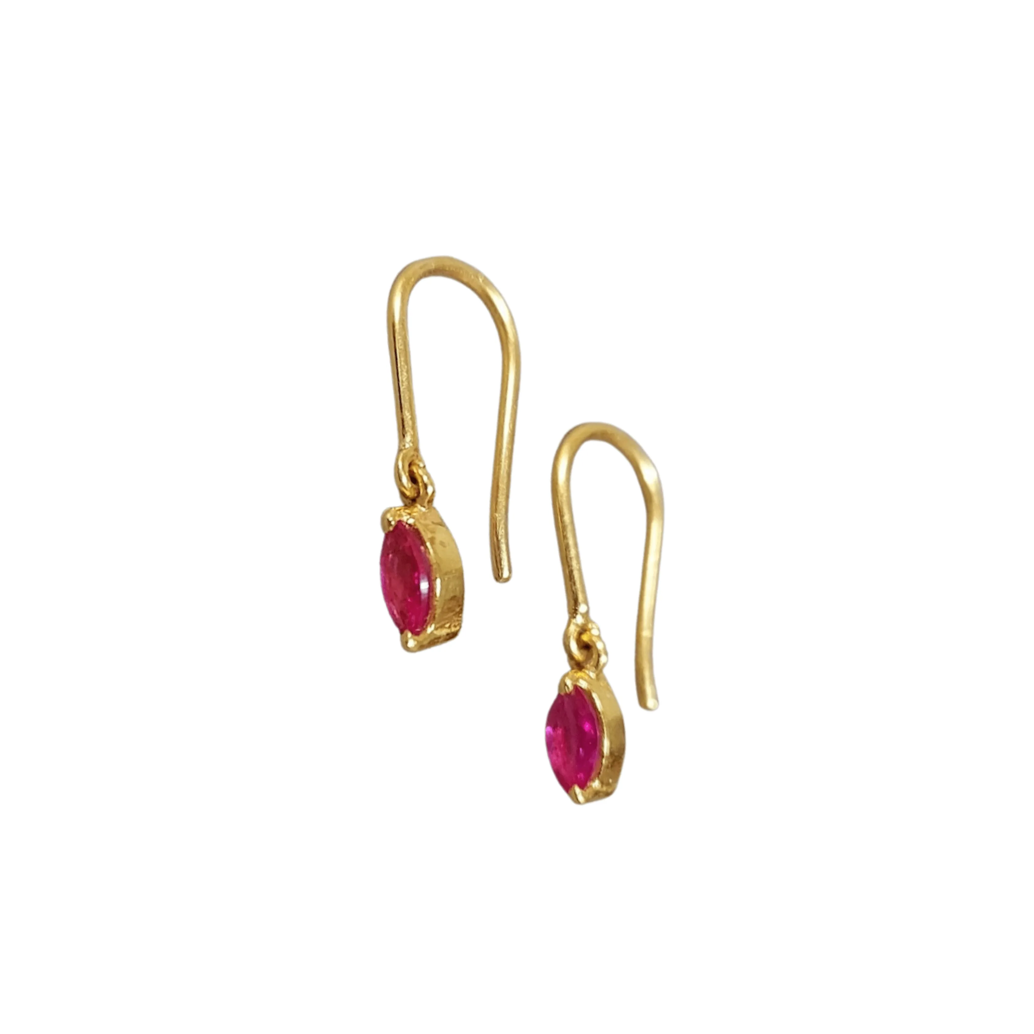 Beautiful Gold Vermeil Ruby Earrings Minimalist