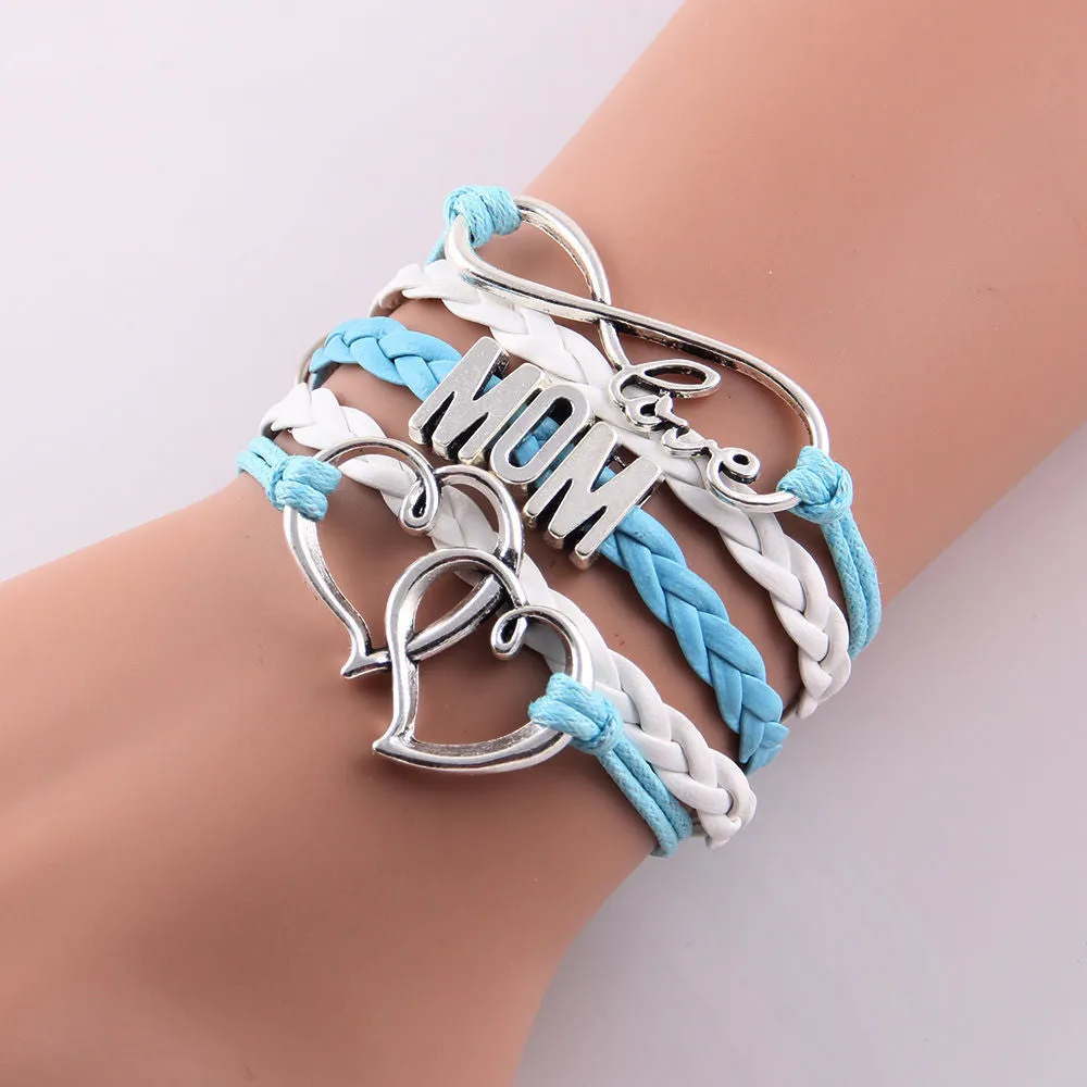 Best gift Infinity love mom & grandma heart feet love wins Rope charm Bracelets for women Wrap Leather bracelets bangles