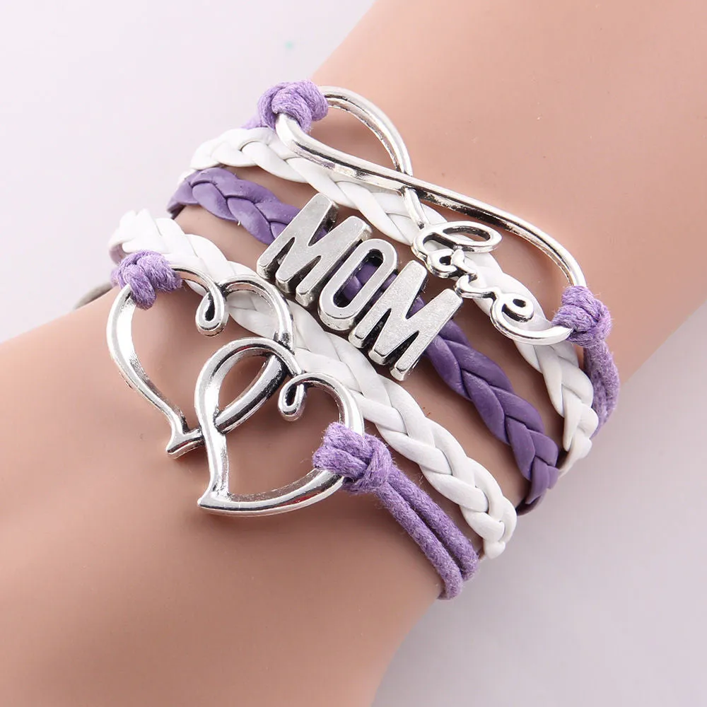 Best gift Infinity love mom & grandma heart feet love wins Rope charm Bracelets for women Wrap Leather bracelets bangles