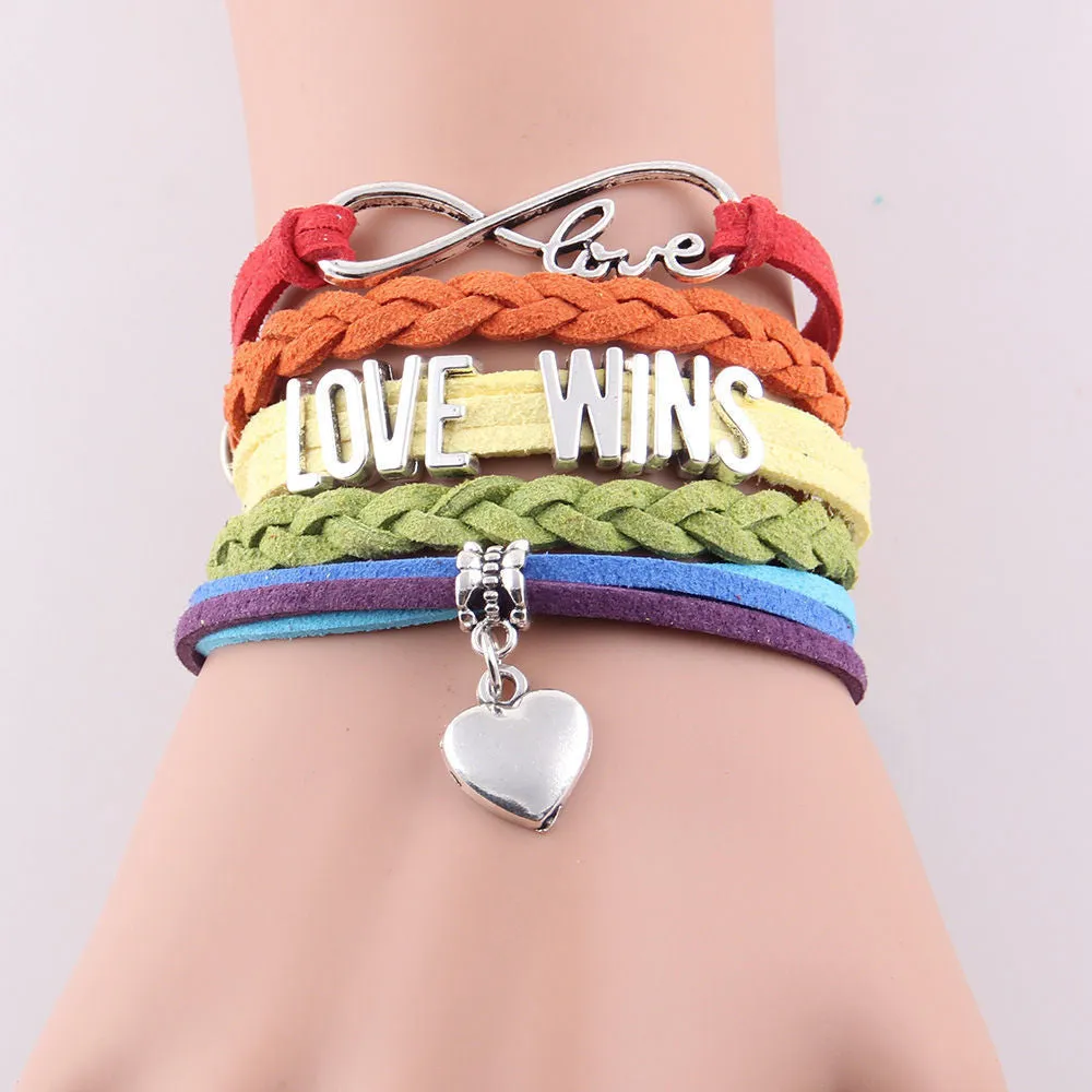 Best gift Infinity love mom & grandma heart feet love wins Rope charm Bracelets for women Wrap Leather bracelets bangles