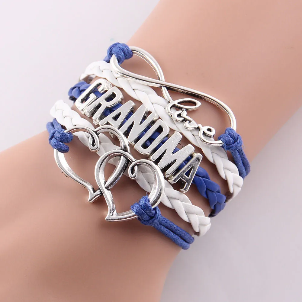 Best gift Infinity love mom & grandma heart feet love wins Rope charm Bracelets for women Wrap Leather bracelets bangles