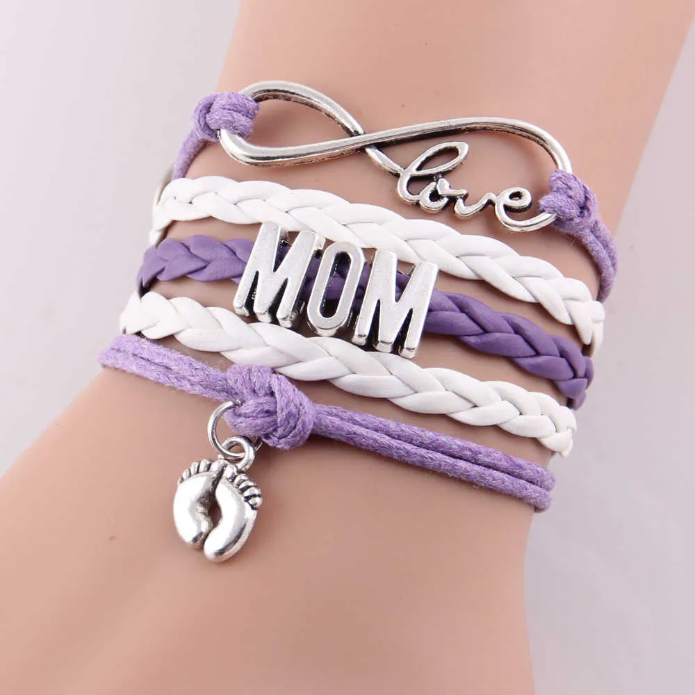 Best gift Infinity love mom & grandma heart feet love wins Rope charm Bracelets for women Wrap Leather bracelets bangles