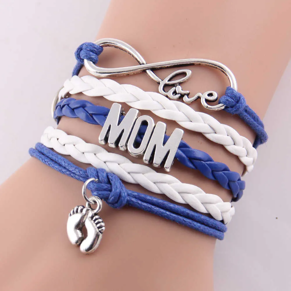 Best gift Infinity love mom & grandma heart feet love wins Rope charm Bracelets for women Wrap Leather bracelets bangles