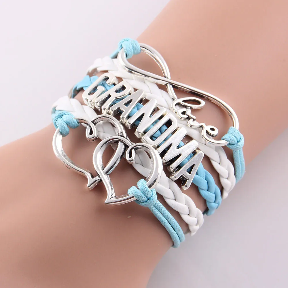 Best gift Infinity love mom & grandma heart feet love wins Rope charm Bracelets for women Wrap Leather bracelets bangles