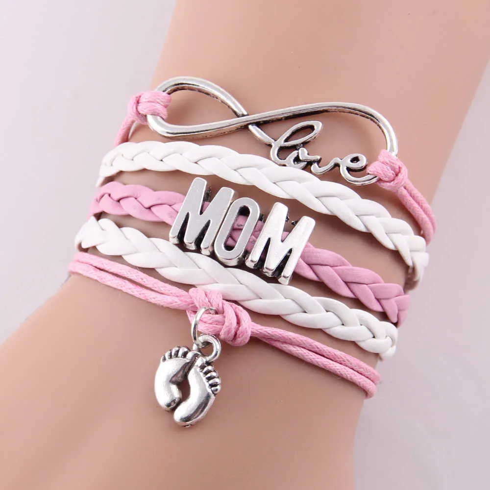 Best gift Infinity love mom & grandma heart feet love wins Rope charm Bracelets for women Wrap Leather bracelets bangles