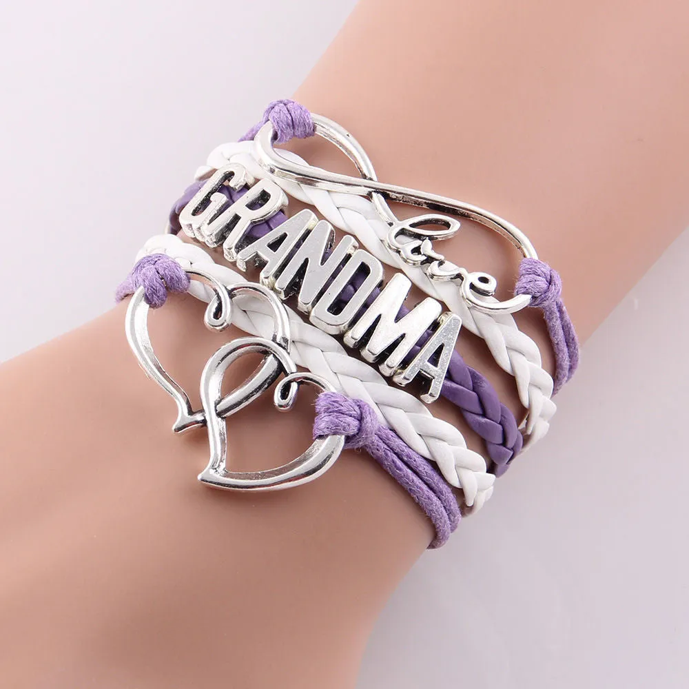 Best gift Infinity love mom & grandma heart feet love wins Rope charm Bracelets for women Wrap Leather bracelets bangles