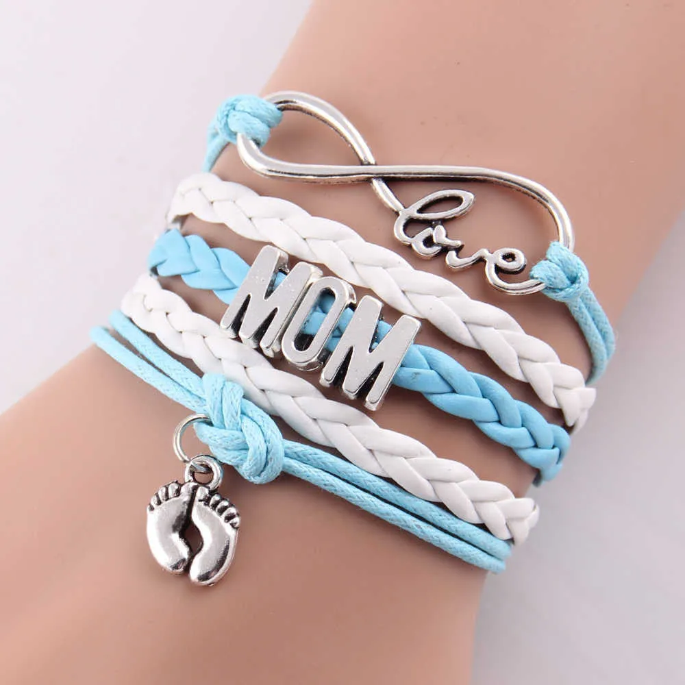 Best gift Infinity love mom & grandma heart feet love wins Rope charm Bracelets for women Wrap Leather bracelets bangles