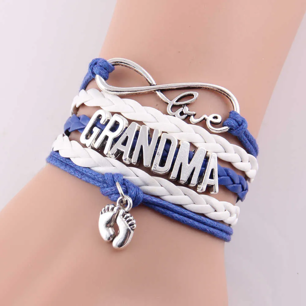 Best gift Infinity love mom & grandma heart feet love wins Rope charm Bracelets for women Wrap Leather bracelets bangles