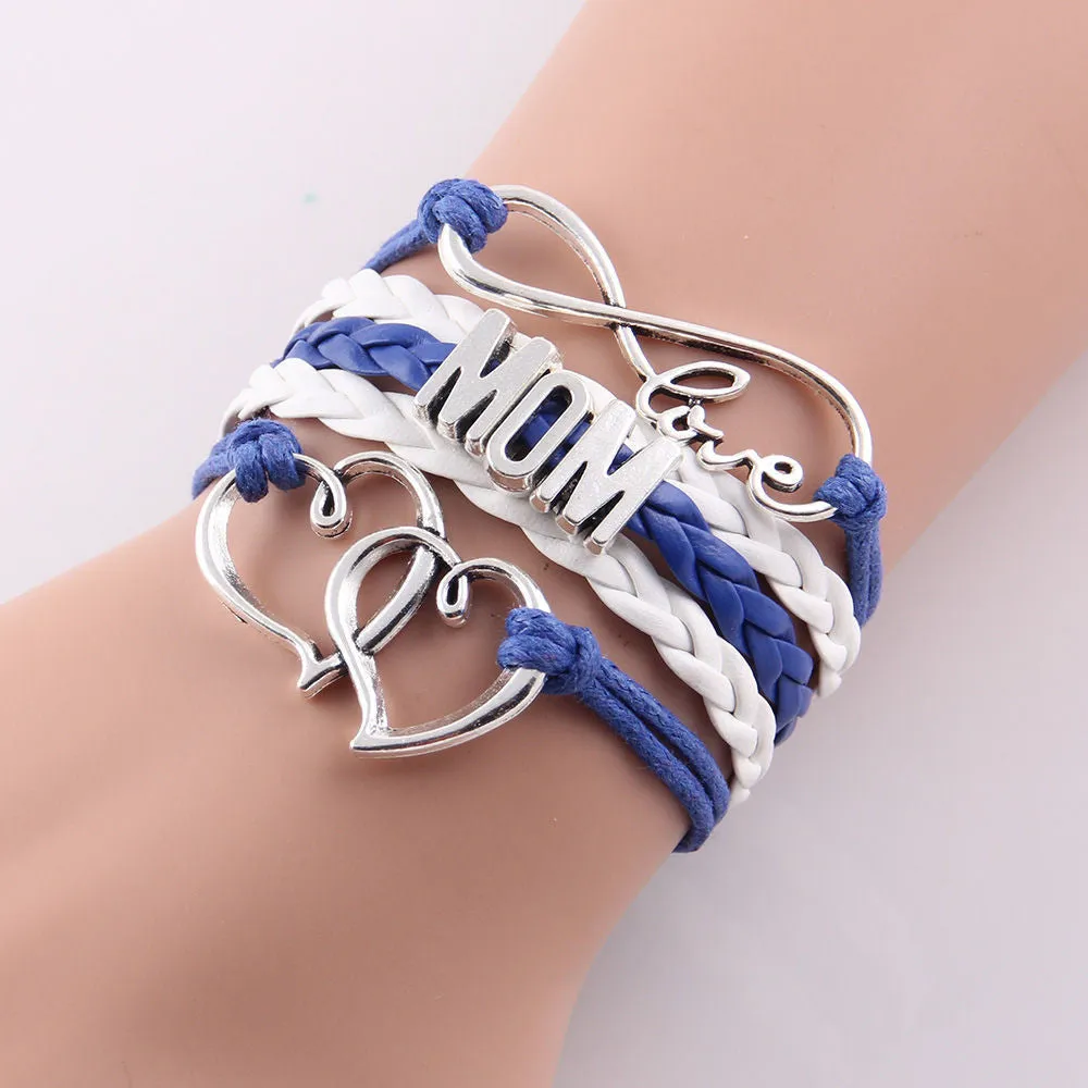 Best gift Infinity love mom & grandma heart feet love wins Rope charm Bracelets for women Wrap Leather bracelets bangles