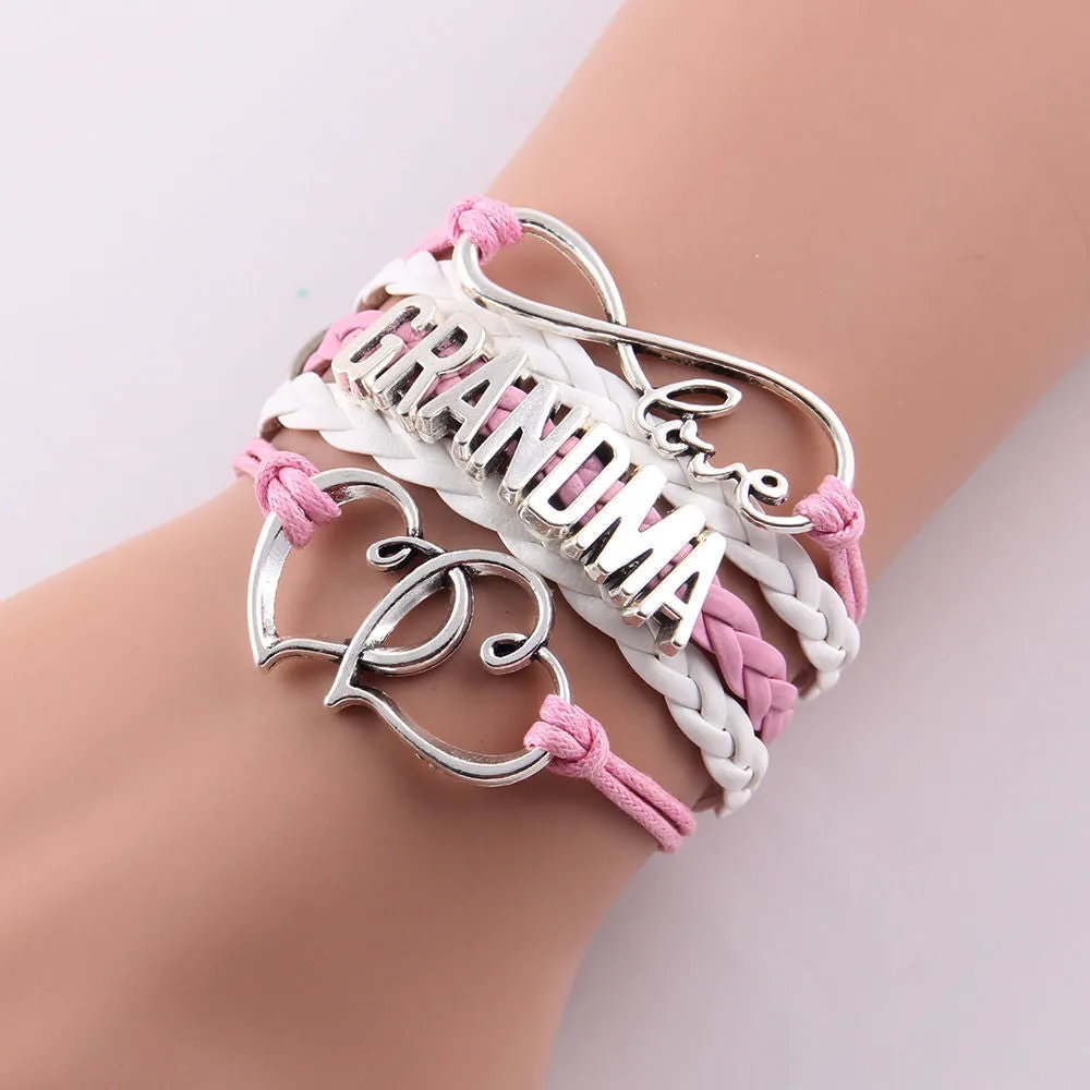 Best gift Infinity love mom & grandma heart feet love wins Rope charm Bracelets for women Wrap Leather bracelets bangles