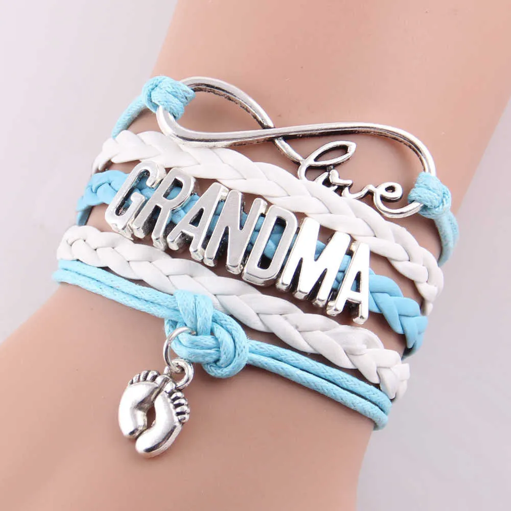 Best gift Infinity love mom & grandma heart feet love wins Rope charm Bracelets for women Wrap Leather bracelets bangles