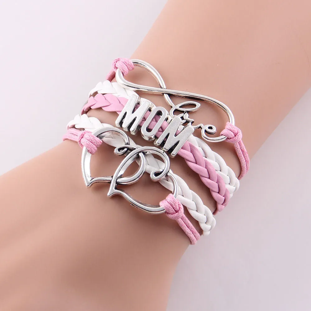 Best gift Infinity love mom & grandma heart feet love wins Rope charm Bracelets for women Wrap Leather bracelets bangles