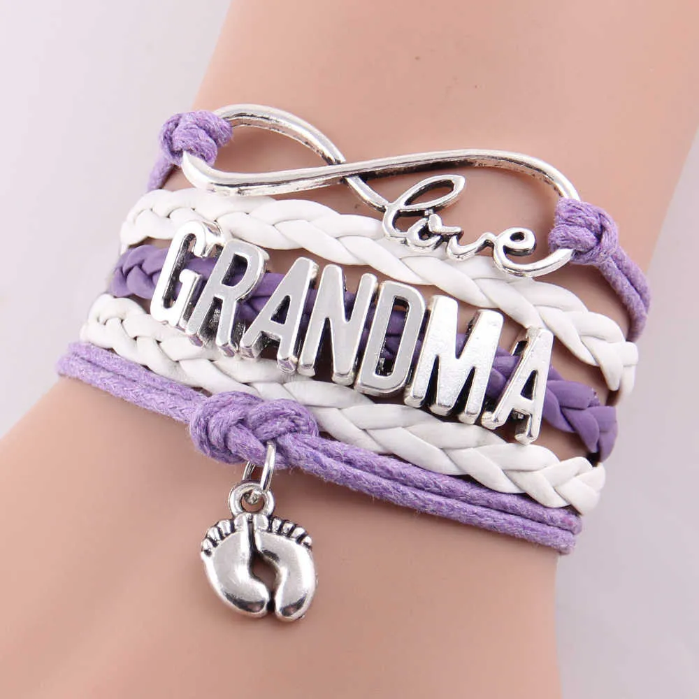 Best gift Infinity love mom & grandma heart feet love wins Rope charm Bracelets for women Wrap Leather bracelets bangles