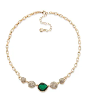 Bezel Set Station Necklace - Gold/Emerald