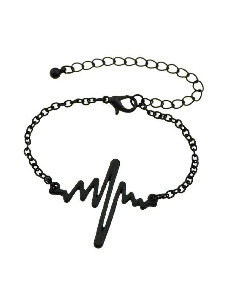 Black Chain With Heartbeat Charm Bracelet