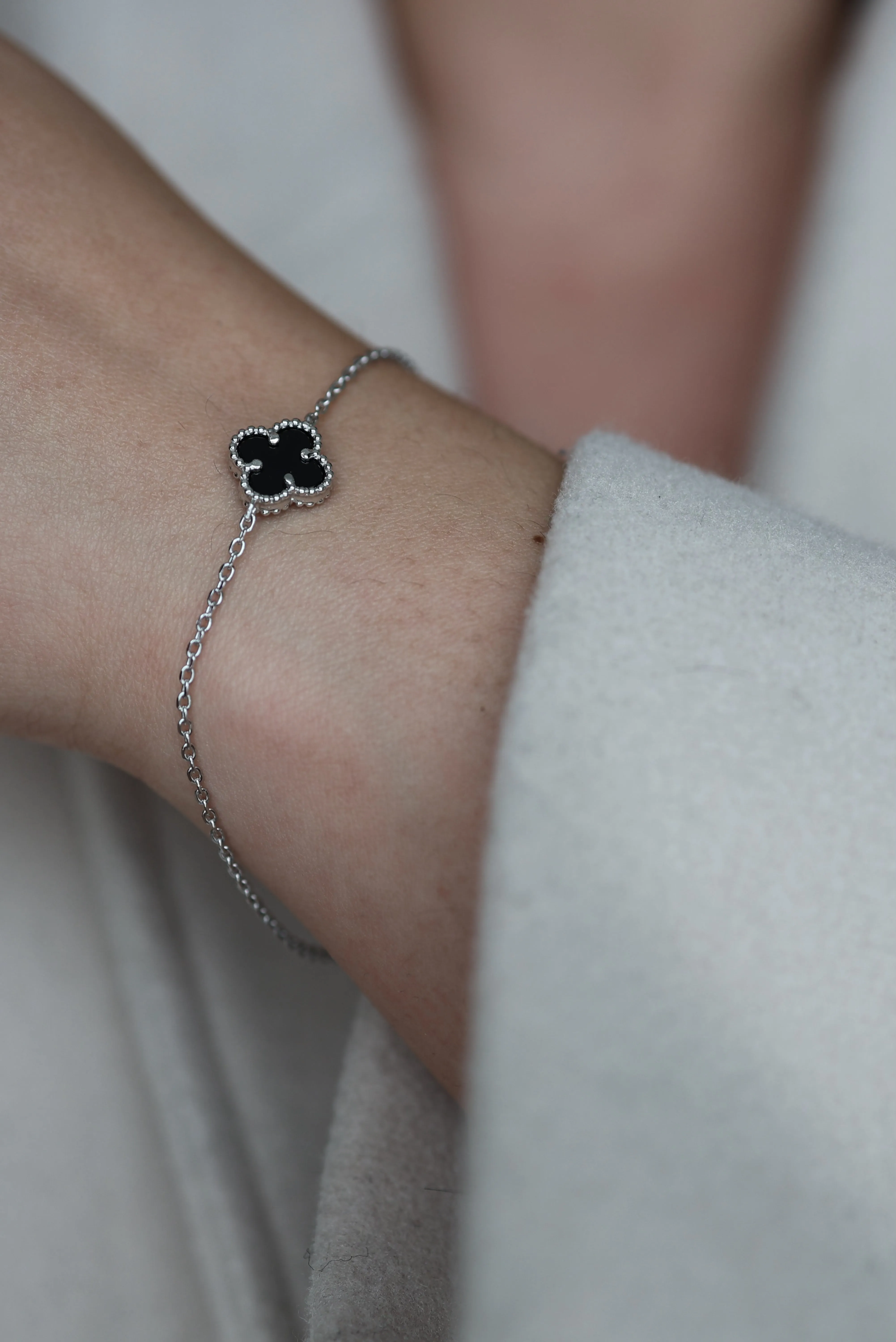 Black Clover Silver Chain Bracelet