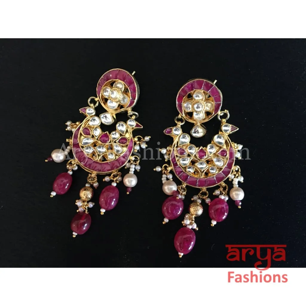 Bridal Ruby Kundan Necklace with Ruby and Pearl Drops