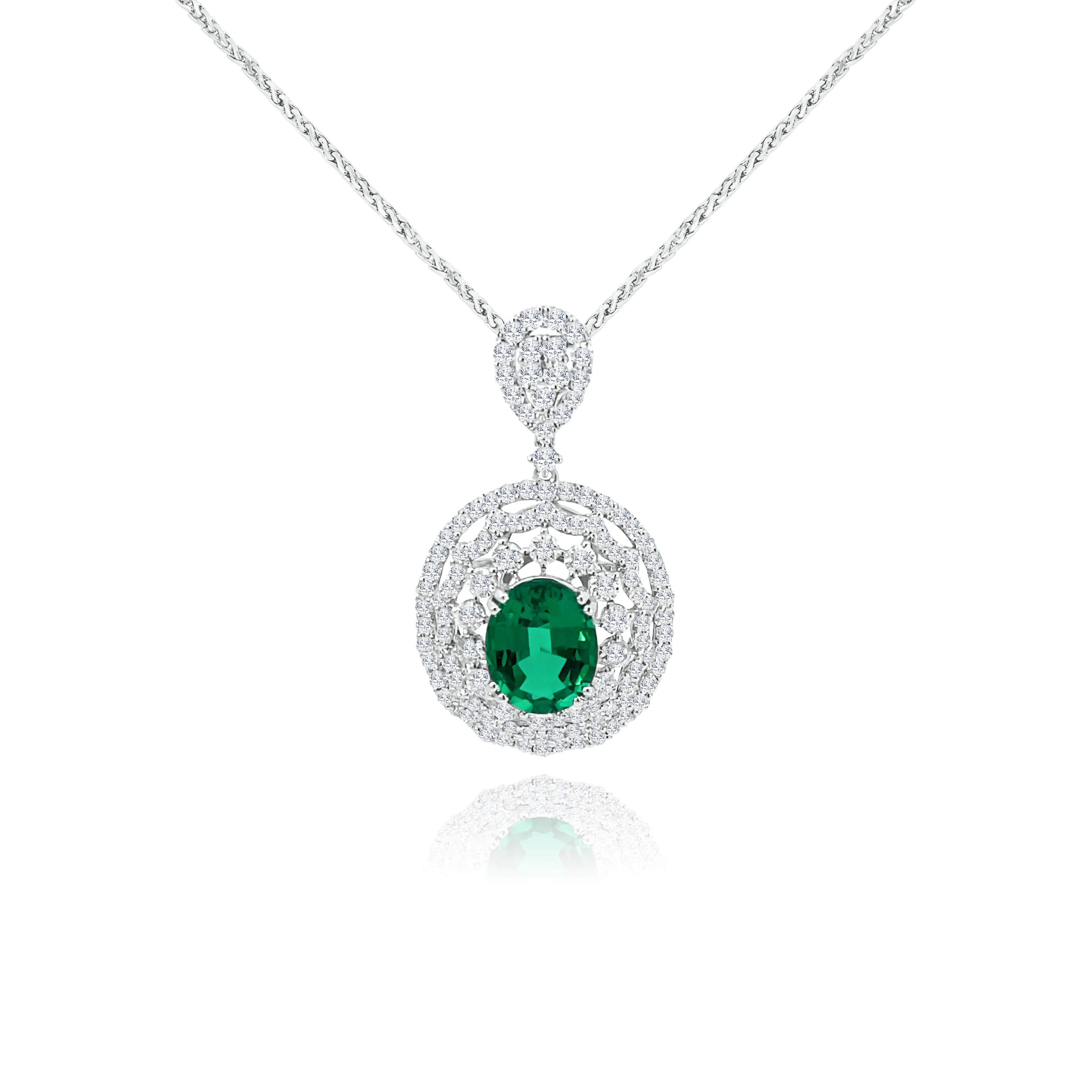 Brilliant Cut Diamonds & Oval cut Emerald "Penelope" Pendant