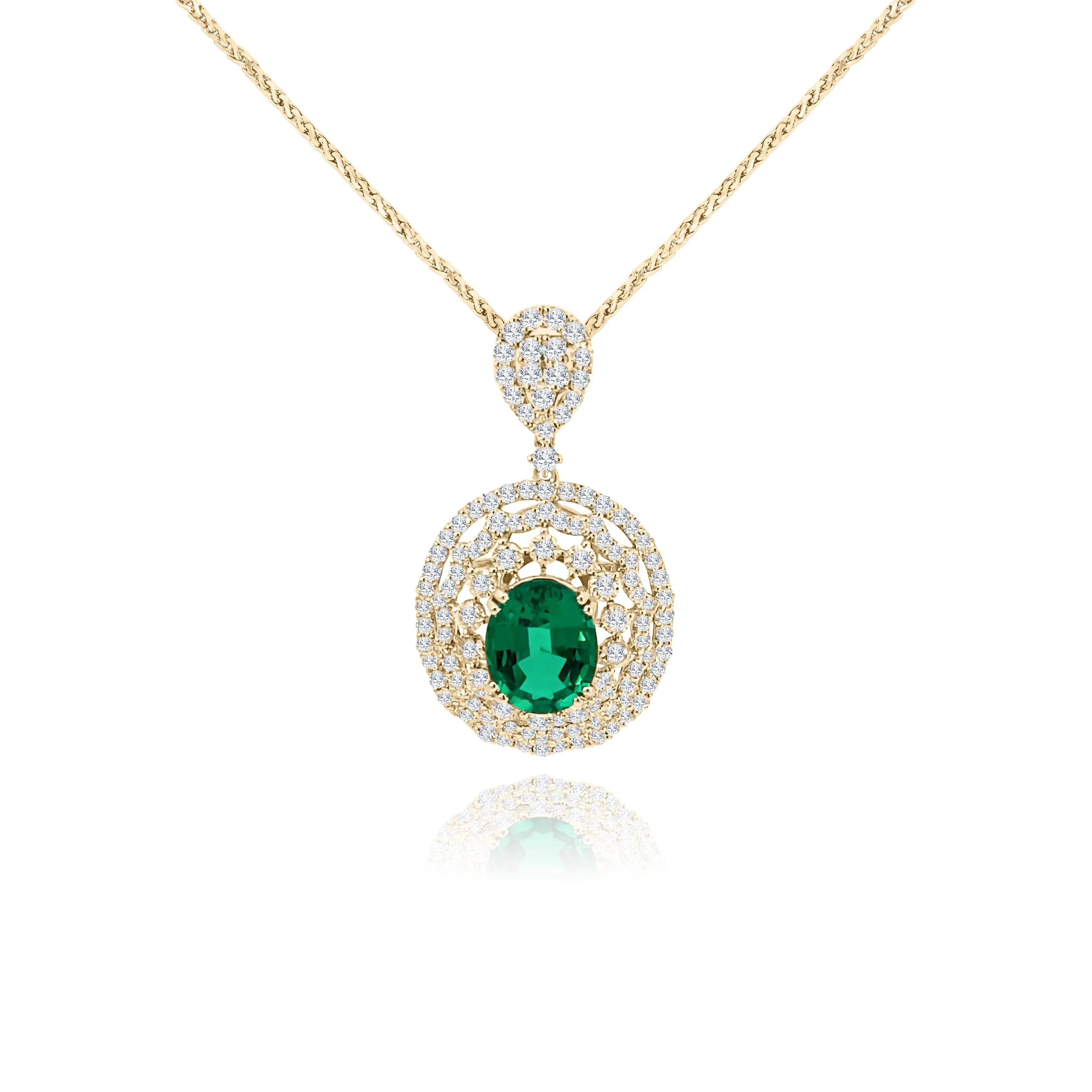 Brilliant Cut Diamonds & Oval cut Emerald "Penelope" Pendant