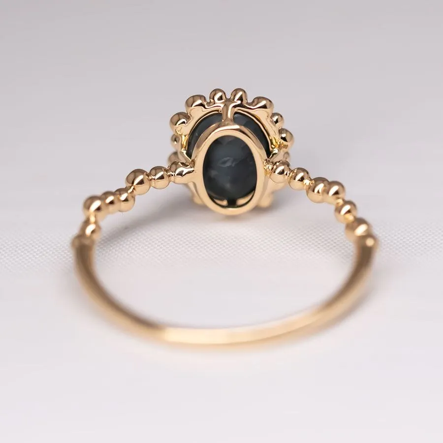 Bubble Tea Design Black Opal Diamond Engagement Ring 18K Yellow Gold