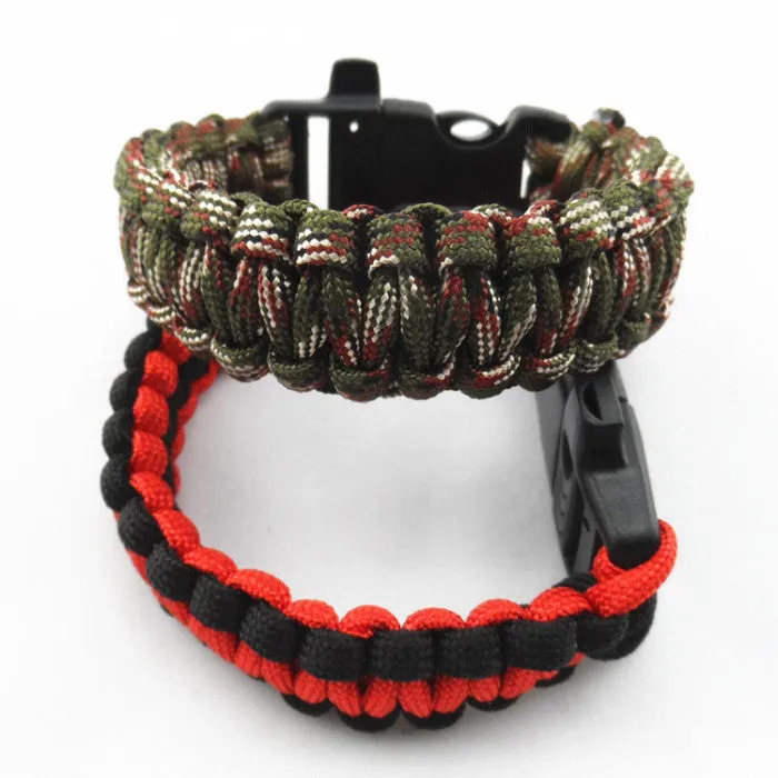 Camping Hiking Emergency ParaCord Bracelet Survival Parachute Rope Whistle Buckle  Kit Wristbands