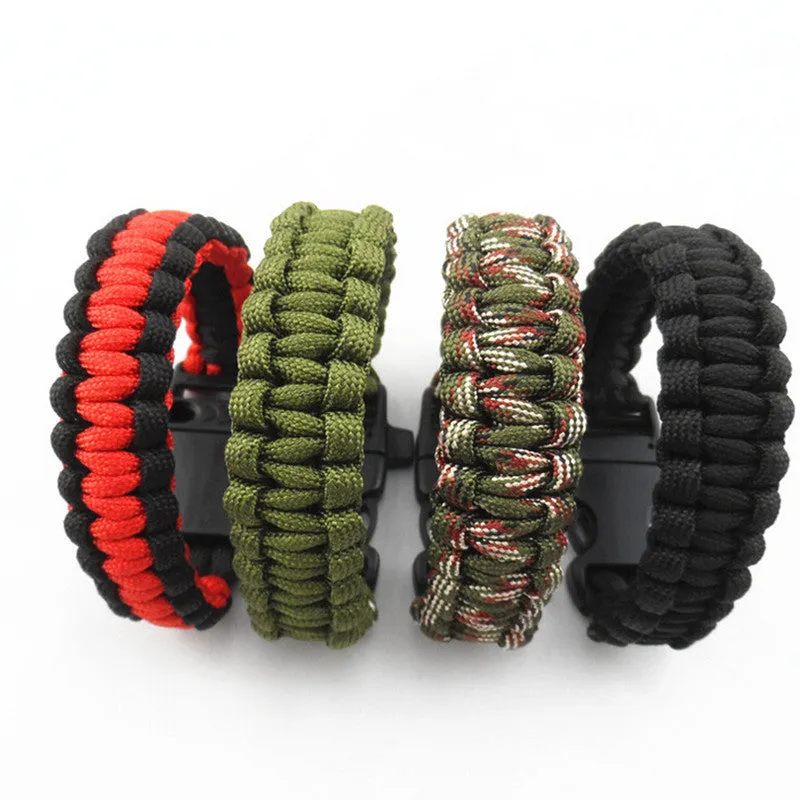 Camping Hiking Emergency ParaCord Bracelet Survival Parachute Rope Whistle Buckle  Kit Wristbands