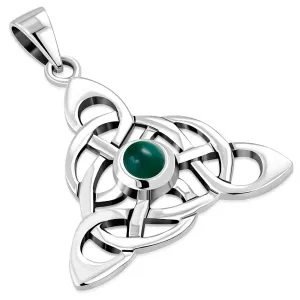 Celtic Silver Pendant set w/ Green Agate