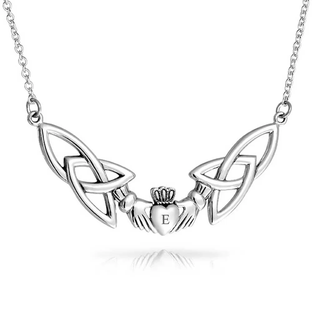 Celtic Trinity Love Knot Claddagh Pendant Sterling Silver Necklace