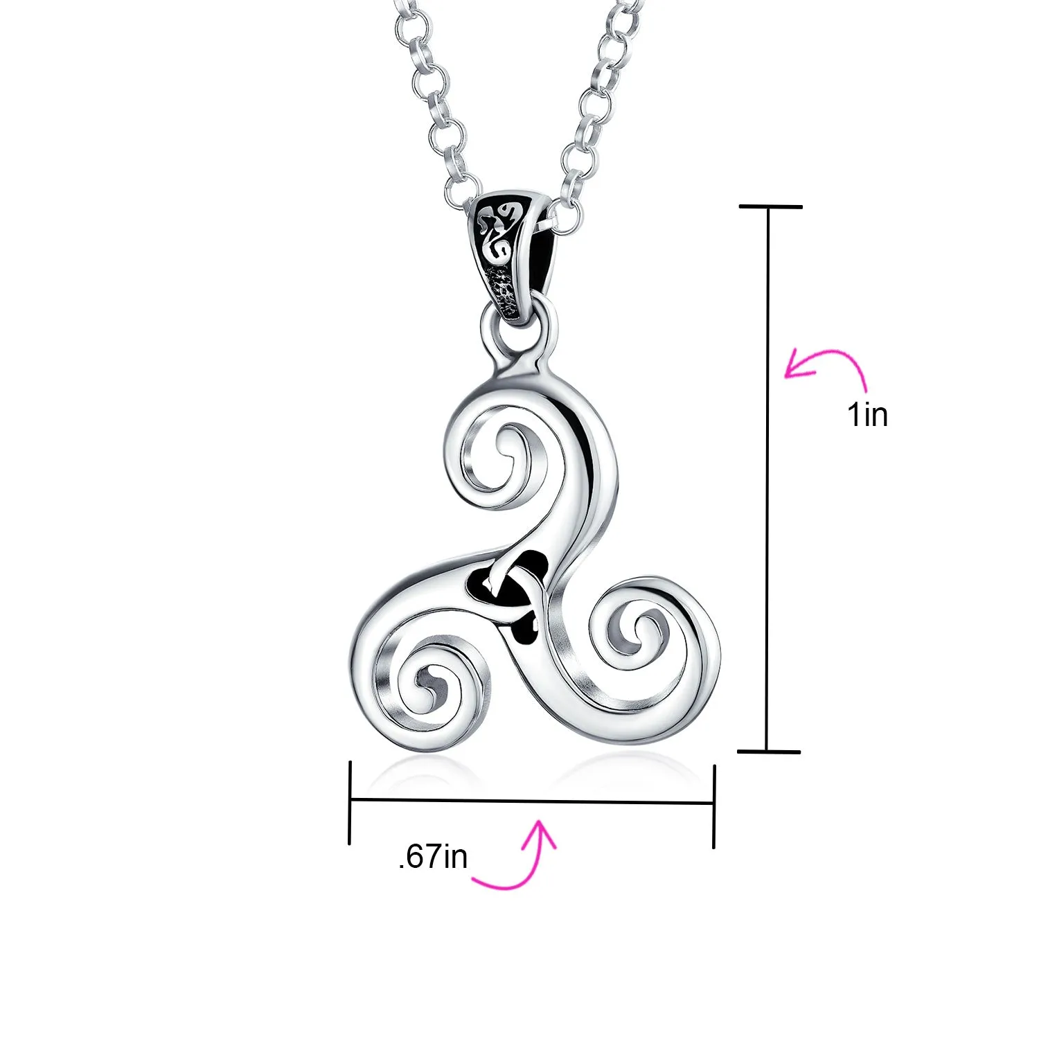 Celtic Triskele Triquetra Spiral Knot Medallion Pendant Necklace Sterling Silver