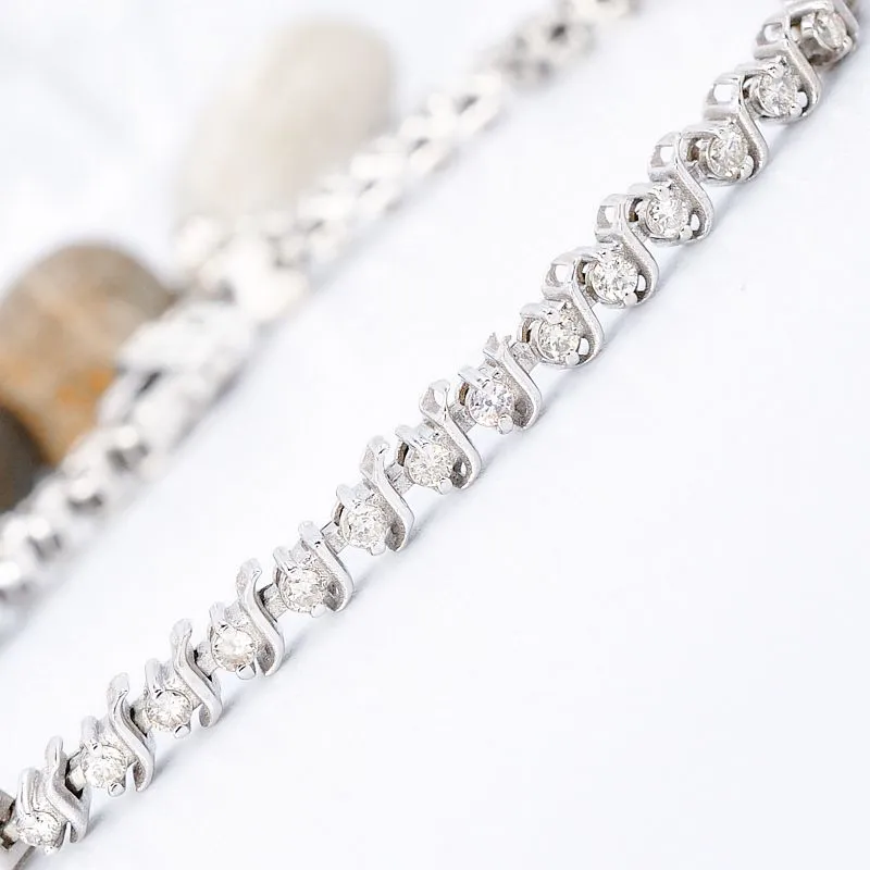 Certified 1.00CT Round Cut Diamond Tennis Bracelet in 14KT White Gold