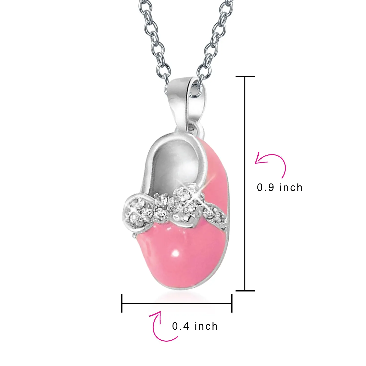 Charm Baby Shoe Pendant Necklace for New Mothers with Pink Enamel Bow and CZ Accent