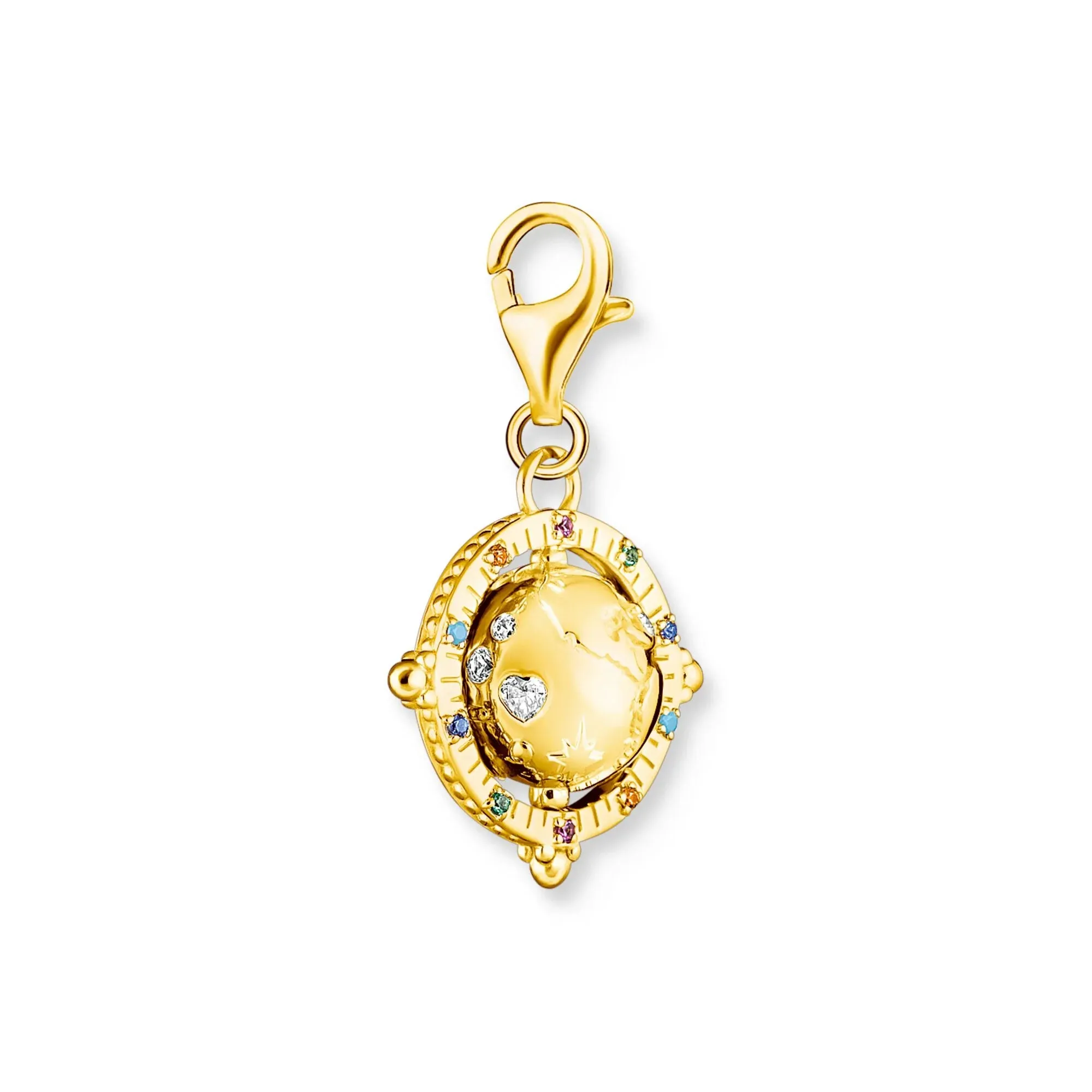 Charm Pendant Vintage Globe Gold Multi Stone