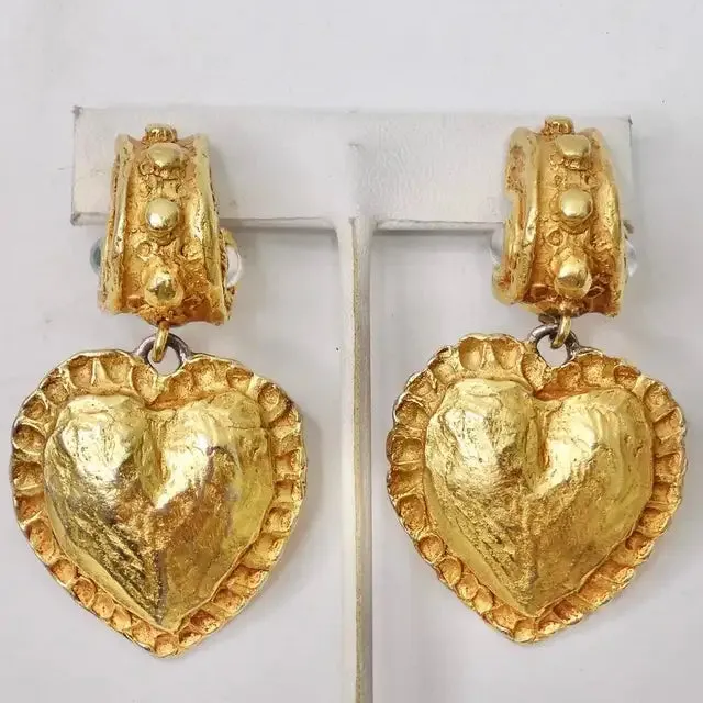 Christian Lacroix 1980s Gold Plated Heart Earrings