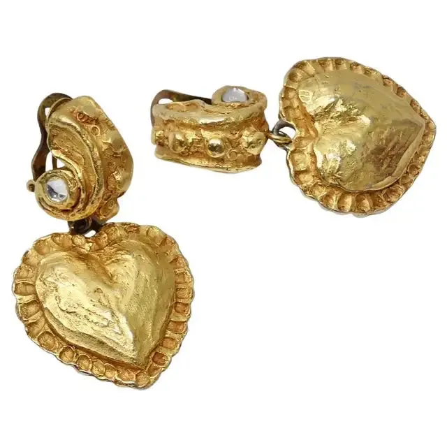 Christian Lacroix 1980s Gold Plated Heart Earrings