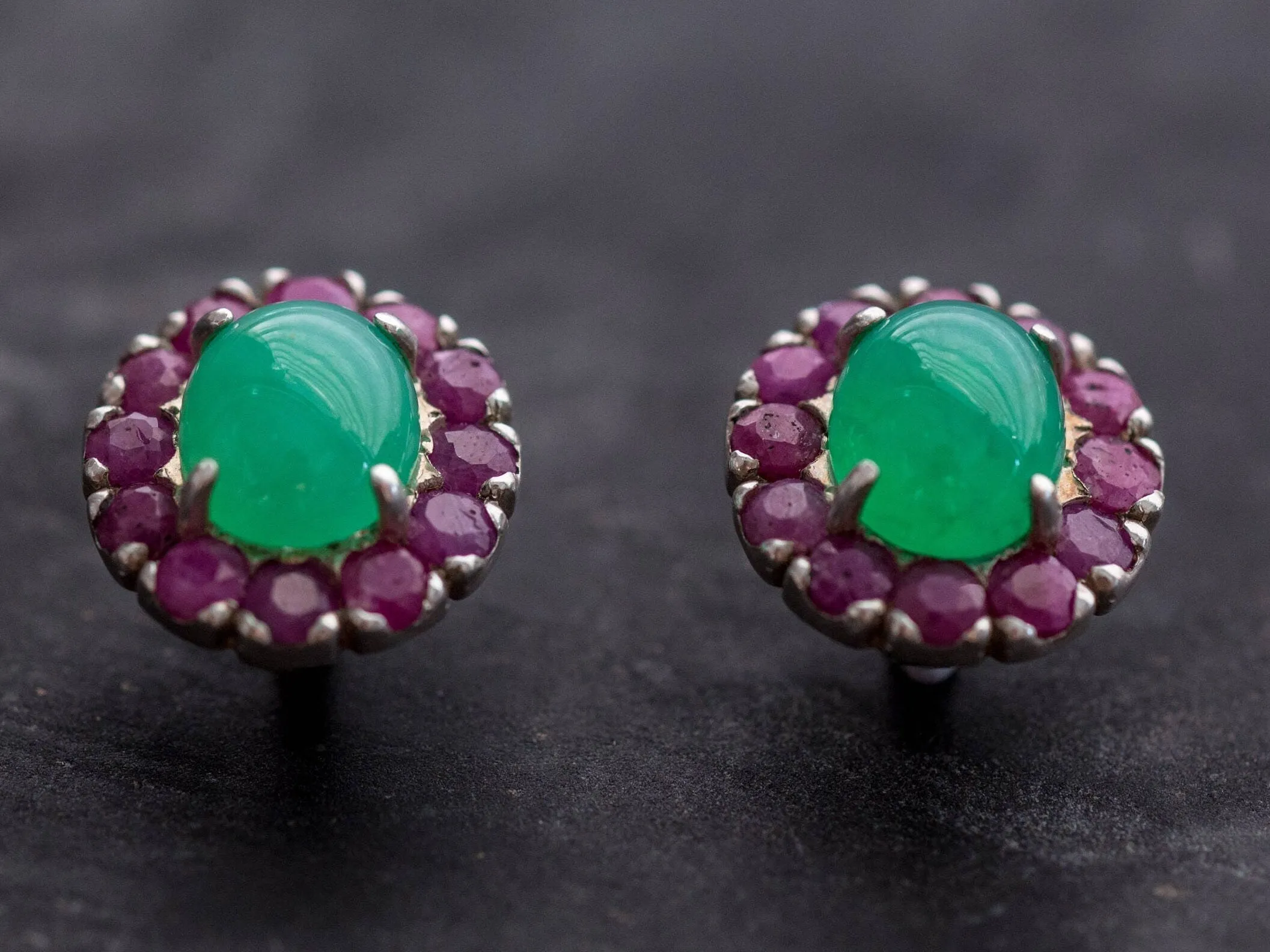 Chrysoprase Earrings - Green Victorian Studs - Large Flower Earrings