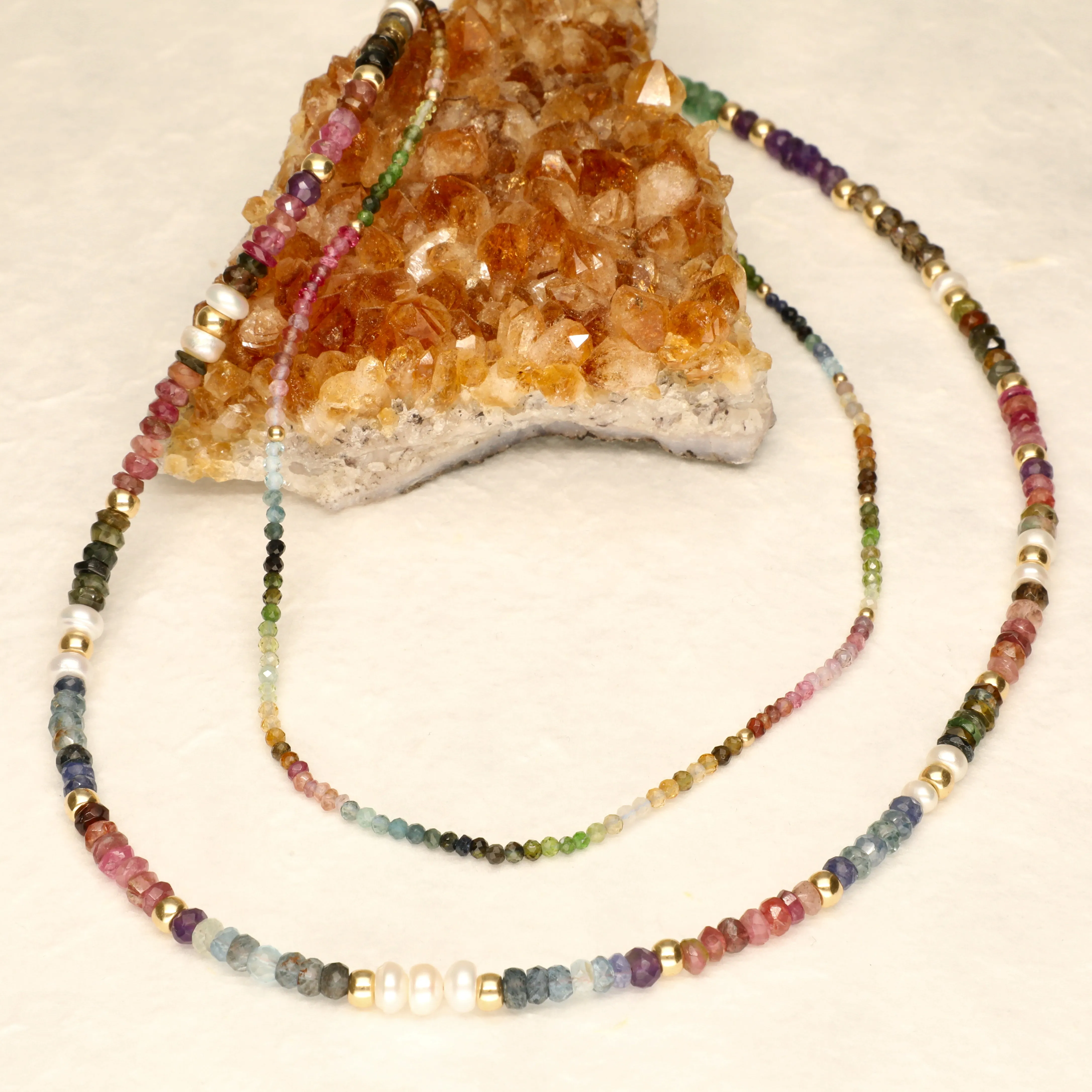 Chunky Long Multicolour Stone and Pearl Necklace